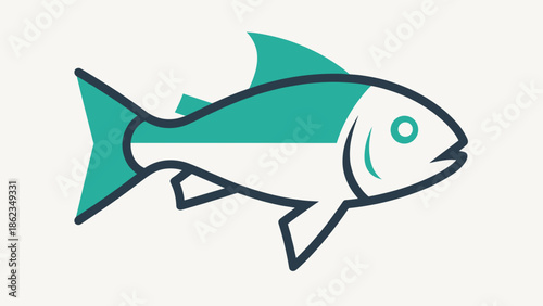 Stylized Fish Illustration with Teal and White Coloring.