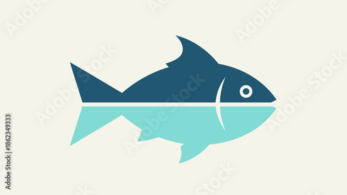 Stylized Fish Illustration with Reflection in Teal and Blue.