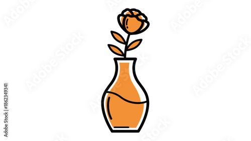 Stylized Flower in Vase Illustration with Warm Color Palette.
