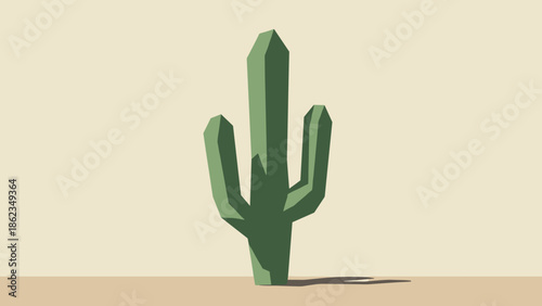 Stylized Green Cactus Illustration on Beige Background.