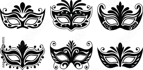 Masquerade Mask Silhouette Vector Collection. Set of decorative black Venetian carnival face masks for Mardi Gras party and costume design