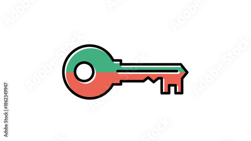 Stylized Key Icon with TwoTone Color Scheme and Bold Outline.