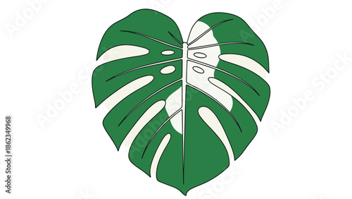 Stylized Monstera Leaf Illustration with Unique Cutouts and Vein Details.