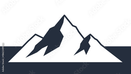 Stylized Mountain Range Silhouette with Snowy Peaks and Dark Shadows.