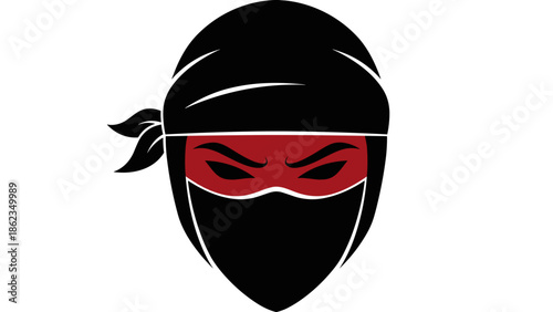Stylized Ninja Head with Red Mask and Black Headband Illustration.