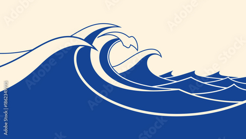 Stylized Ocean Waves Illustration with White Crests and Blue Water.