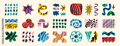 Set of abstract retro organic shapes vector. Collection of contemporary figure, cloud, flower, sparkle, mountain in funky groovy style. Cute hippie design element perfect for.