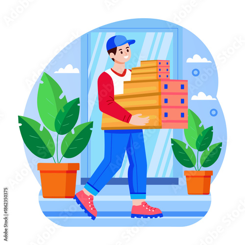 Flat style illustration representing a person holding food parcel