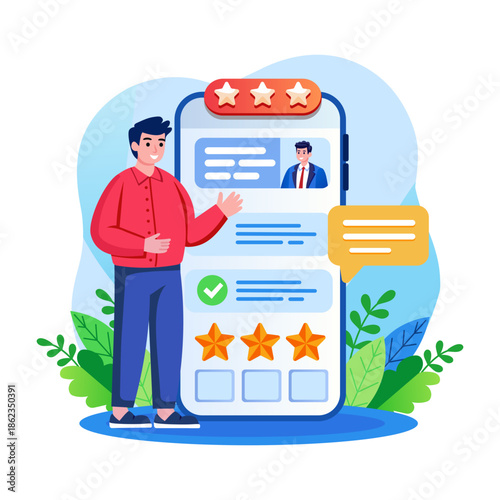 Flat style illustration representing customer review