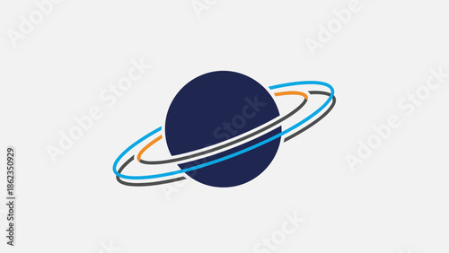 Stylized Planet with Rings Illustration in Blue Orange and White.