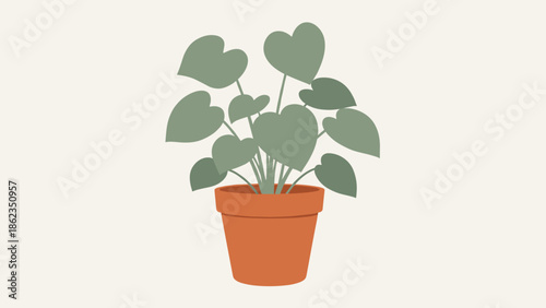 Stylized Potted Plant Illustration with HeartShaped Leaves.