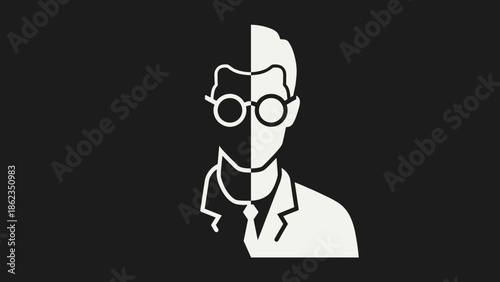 Stylized Silhouette of a Person with Glasses in Half Black and White.