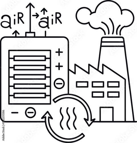 Illustration of air purification system near industrial factory