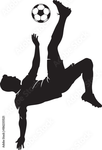 Dynamic silhouette of a soccer player performing an intense bicycle kick during a match