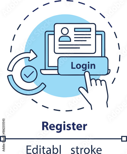 User registering online with login process on laptop computer