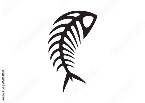 fish bone logo silhouette vector illustration, fish skeleton logo icon silhouette, fishbone silhouette swimming vector illustration, skeleton of fish vector silhouette logo design on white background