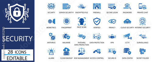 Cybersecurity and Smart Home Safety Icon Set. Vector Glyph Icons for Data Protection and Digital Privacy.