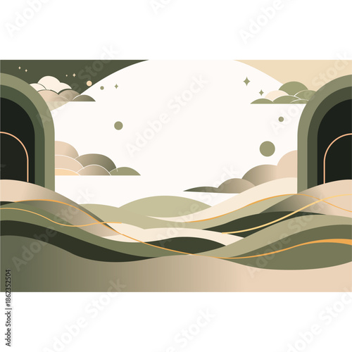 Abstract Landscape Background with Mountains and Arches