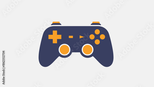 Vector Illustration of a Dark Blue Game Controller with Yellow Accents.