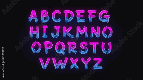 Vibrant Alphabet Display A NeonColored Font Set Against a Dark Backdrop.