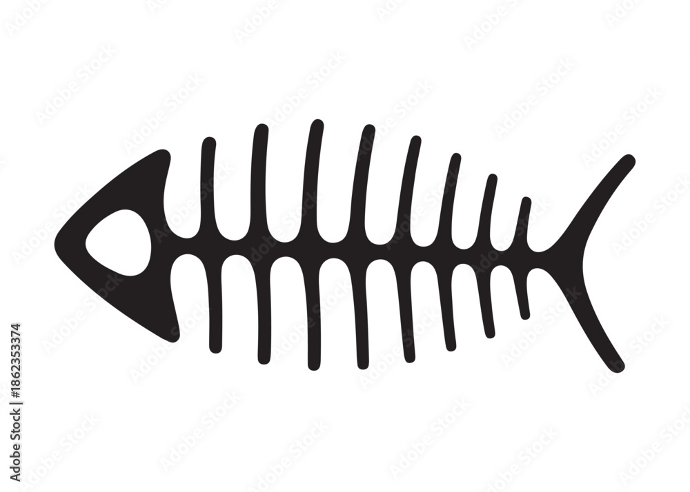 Fototapeta premium fish bone logo silhouette vector illustration, fish skeleton logo icon silhouette, fishbone silhouette swimming vector illustration, skeleton of fish vector silhouette logo design on white background