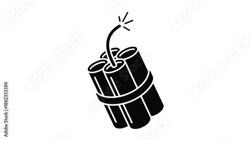 Simple black and white illustration of a dynamite stick with a lit fuse