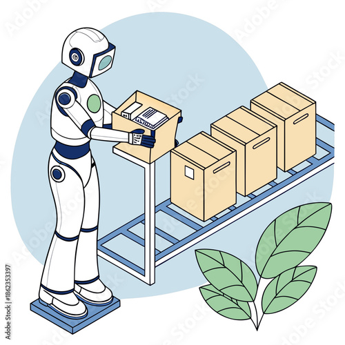 Robot efficiently sorts packages on conveyor belt in modern warehouse setting