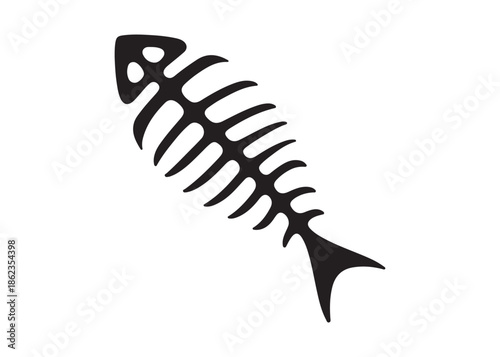 fish bone logo silhouette vector illustration, fish skeleton logo icon silhouette, fishbone silhouette swimming vector illustration, skeleton of fish vector silhouette logo design on white background