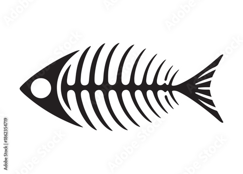 fish bone logo silhouette vector illustration, fish skeleton logo icon silhouette, fishbone silhouette swimming vector illustration, skeleton of fish vector silhouette logo design on white background