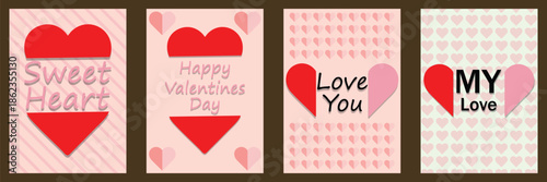 valentine cards Set. Love shape typography template set. each featuring a red heart and loving messages
