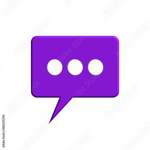 3d chat bubble, speech bubble icon. 3d purple chat icon, message speech symbol vector logo.
