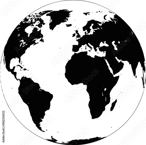 World map silhouette, globe of planet Earth, global business geography, worldwide international. Africa, Asia and America, Europe, Australia continents. Travel infographics, transparent EPS version.