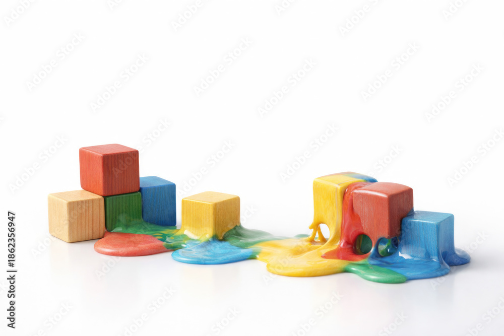 Obraz premium Cubes with molten paint. Space for text.