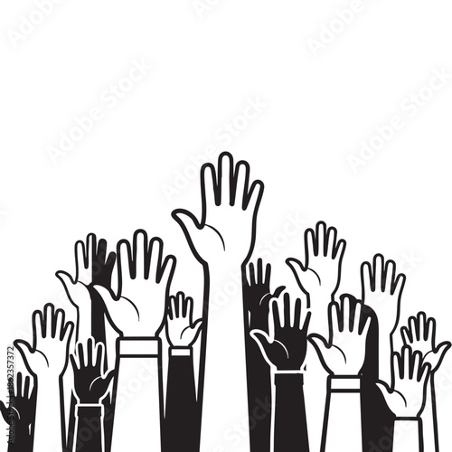 Diverse group of raised hands isolated on transparent background