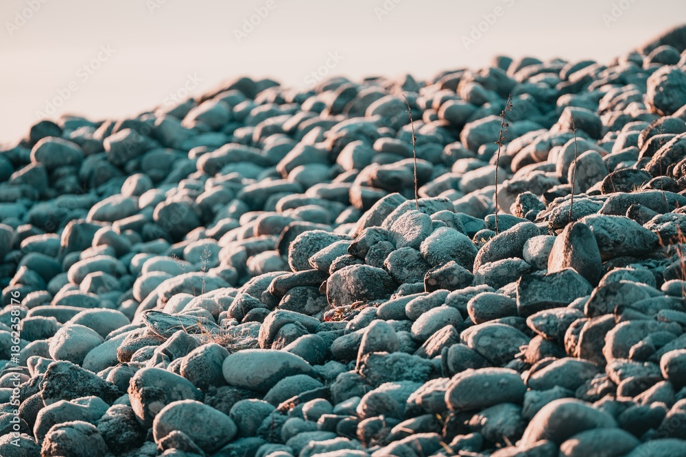 Obraz premium Frost-Kissed Rocks in Golden Winter Light