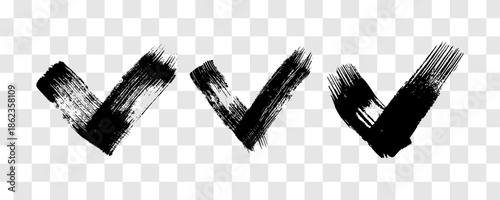 Set of black grunge brushstrokes in the shape of a check mark