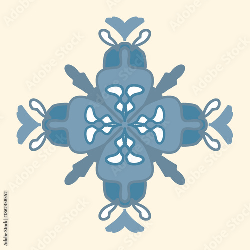 Abstract Symmetrical Blue Ornament with Organic Shapes on Light Background
