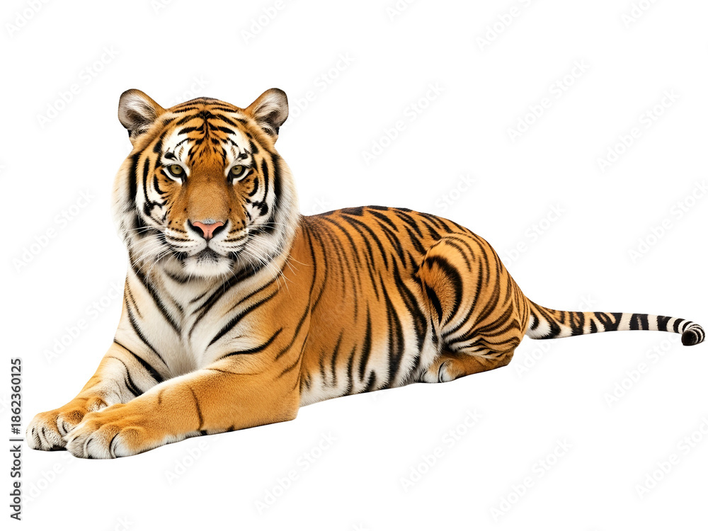 Obraz premium Majestic Bengal Tiger Isolated on White Background Symbol of Power Strength and Courage