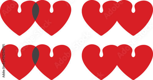 Vector illustration set of red heart shapes and romantic love symbols on a white background for Valentine's Day celebration art and holiday card design