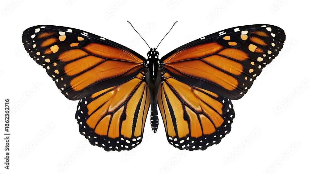Fototapeta premium Monarch butterfly with open wings on white background