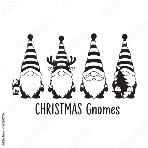 Four Christmas Gnomes with Festive Accessories holiday