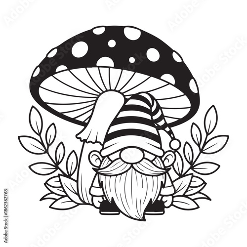 Gnome Under A Mushroom With Leaves gnomes dwarf