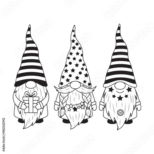 Three Gnomes With Striped And Starry Hats dwarf dwarves