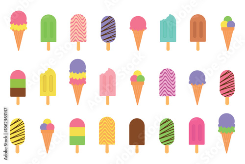 A collection of various types of ice cream. Sweet summer dessert - ice cream. Vector illustration.