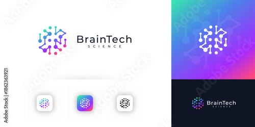 Brain Logo Ai Icon Abstract Mind Dot Symbol Logotype for Neural Network Data Science Technology, Medical Research, Neuro Innovation Tech, Creative Idea Knowledge Brainstorm Sign. Vector Illustration
