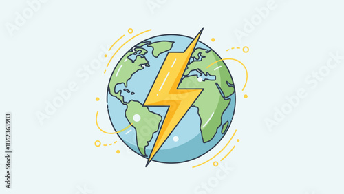 Global Energy Concept: Lightning Bolt Striking Planet Earth