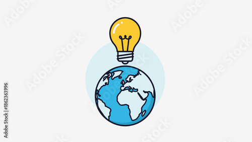 Global Innovation Idea Light Bulb Above Planet Earth Icon Symbol