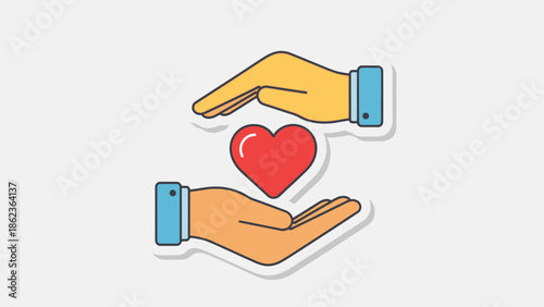 Hands Protecting Red Heart Symbol Icon - Love, Care, Health, Charity, Safety