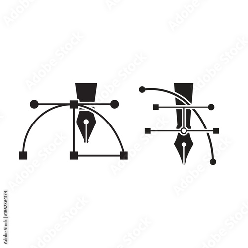 Pen tool vector icon, anchor points and bezier curve symbol for graphic design and digital illustration.