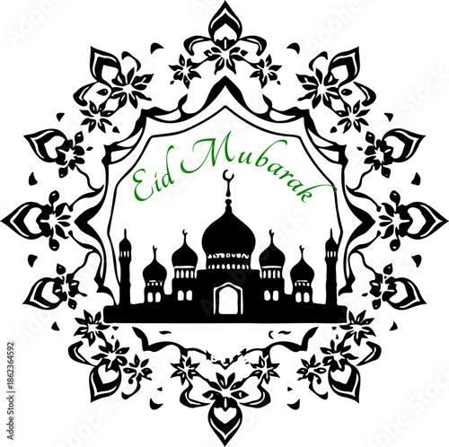 Eid Mubarak Black and White SVG Template
